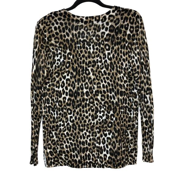 Michael Kors Leopard Print V Neck Knit Sweater Small - Picture 2 of 8